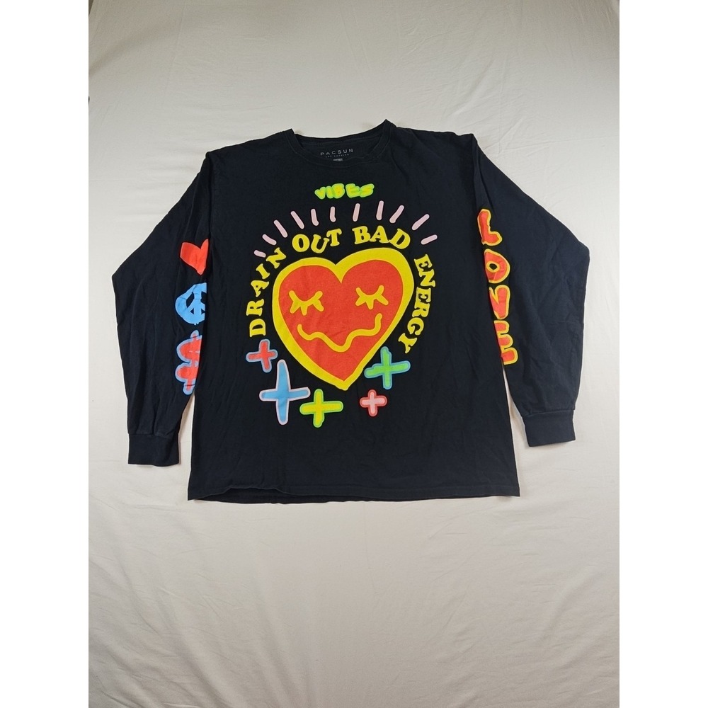 PacSun Drain Out Bad Energy Men's Black Large Long Sleeve Graphic‎ T-Shirt